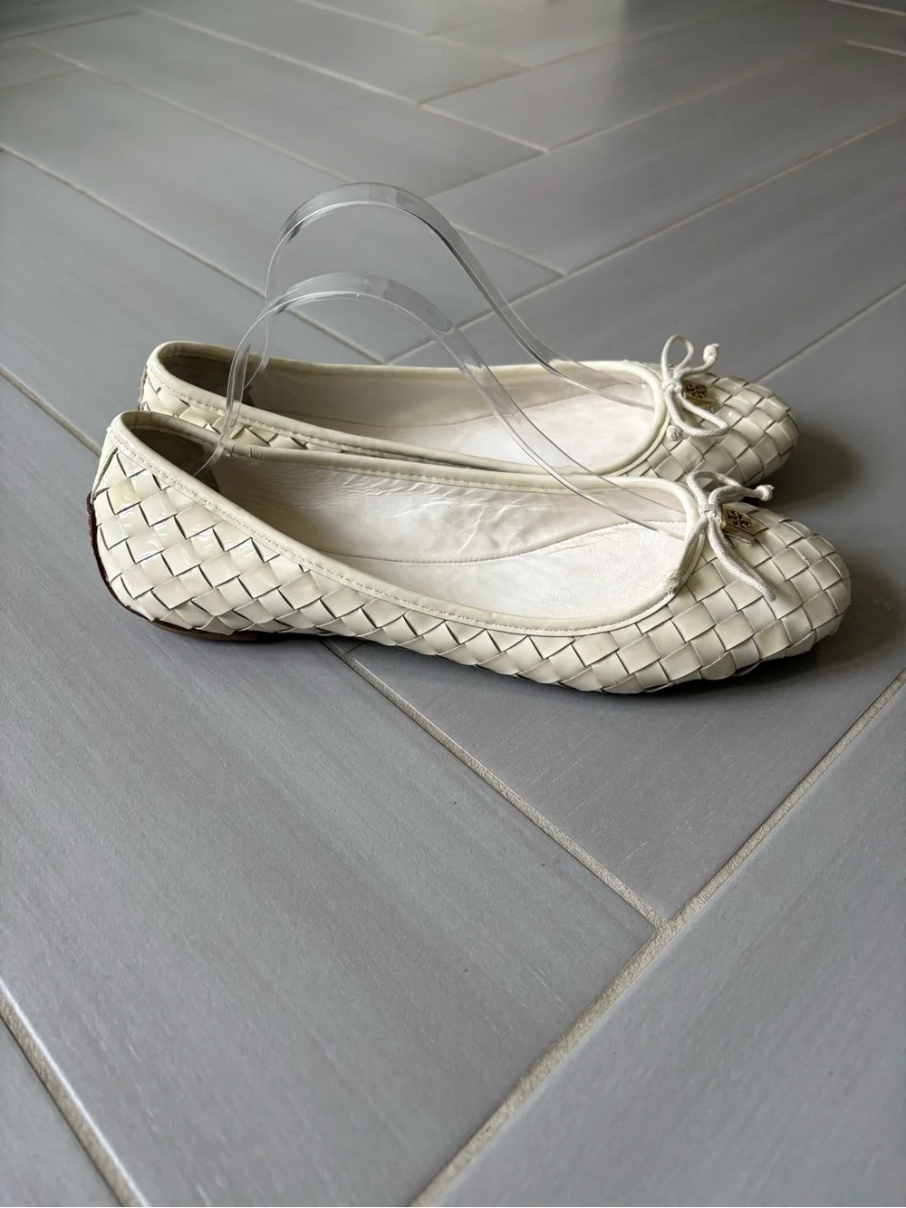 Tory Burch Prescott Woven Patent Leather Ballet Flats with Gold Logo